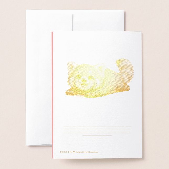 Carte Dorée Conception d'animal Kawaii de Panda Rouge Mignon s (Derrière avec enveloppe)