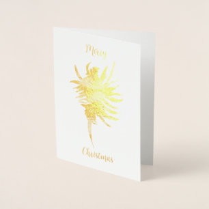 Carte Dorée Conque en feuille d'or silhouette de vague aquarel