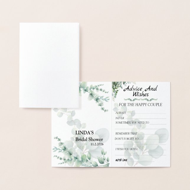 Carte Dorée Conseils et vœux de mariage Eucalyptus Moderne (Affichage)