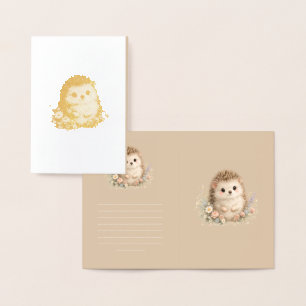Carte Dorée Cottage Floral Kawaii Cadeau Hérisson