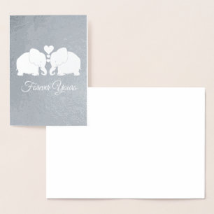 Carte Dorée Couple d'éléphant d'argent avec les coeurs pour to