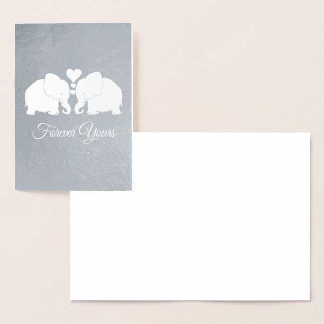 Carte Dorée Couple d'éléphant d'argent avec les coeurs pour to (Affichage)