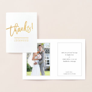 Carte Dorée COUPLE MERCI photo nouvellement mariée script mini