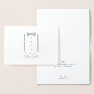 Carte Dorée Cravate Argent Bow sur la proposition de Groomsman