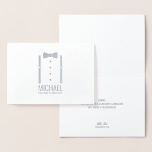 Carte Dorée Cravate Argent Bow sur la proposition de Groomsman