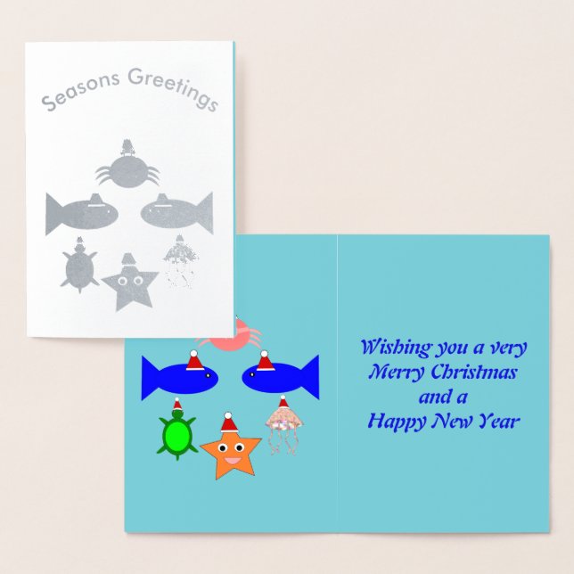 Carte Dorée Créatures de la mer de Noël personnalisées (Affichage)