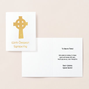 Carte Dorée Croix Celtique - Avec Des Voeux De Sympathie Profo