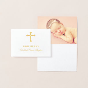 Carte Dorée Croix dorée Dieu bénisse bébé fille baptême