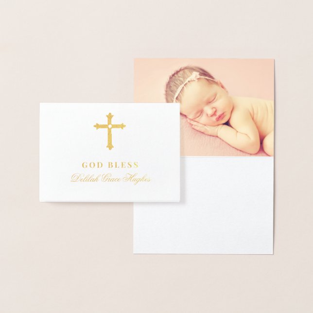 Carte Dorée Croix dorée Dieu bénisse bébé fille baptême (Affichage)