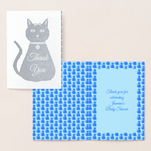 Carte Dorée Cute Blue Baby Boy Chat Baby shower Merci