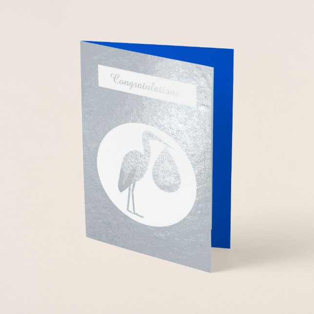 Carte Dorée Cute Blue Baby Boy Stork (Devant)