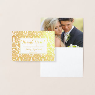 Carte Dorée Damask Real Gold Foil Mariage Photo Merci