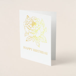 Carte Dorée Dessin au trait de pivoine en fleurs