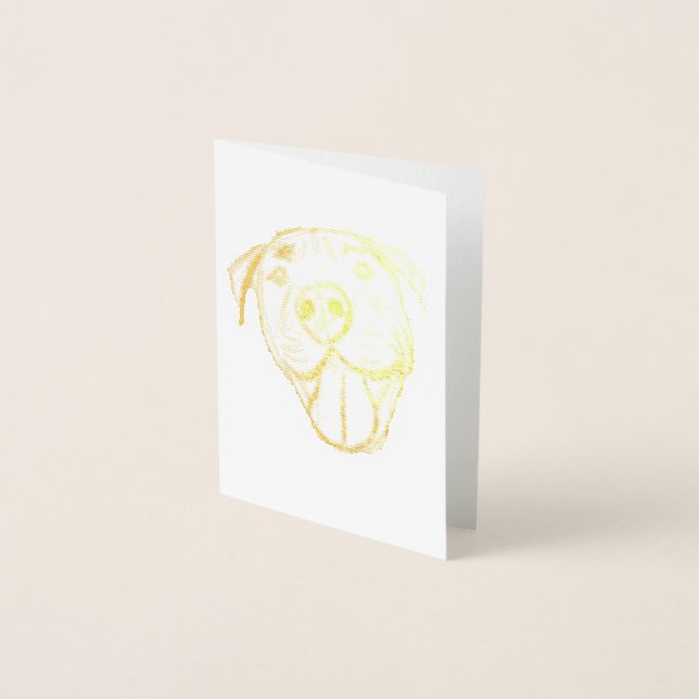Carte Dorée dessin pitbull simple amoureux des chiens noir bla (Devant)