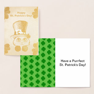 Carte Dorée Dessin Shamrock et chat de St. Patrick, ZKOA