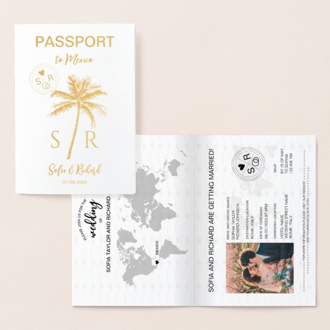Carte Dorée Destination mariage Passport Mexique Palm Beach (Affichage)
