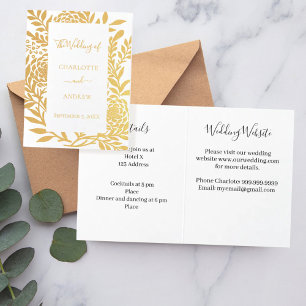 Carte Dorée Détails de site web botanique or de mariage luxe