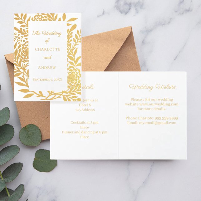 Carte Dorée Détails de site web botanique or mariage luxe (Créateur téléchargé)