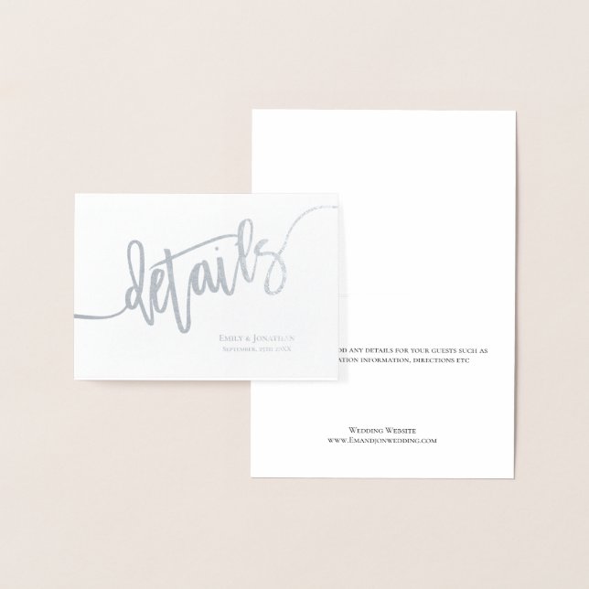 Carte Dorée Détails du Mariage de script élégant Boîtier Argen (Affichage)