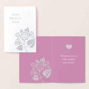 Carte Dorée Diamants Rose Floral Anniversaire Pink Glam