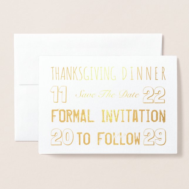 Carte Dorée Dîner Thanksgiving Personnalisé Enregistrer La Car (Devant avec enveloppe)