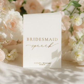 Carte Dorée Discours de demoiselle d'honneur de mariage Ellesm