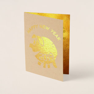 Carte Dorée Drôle 3 Dessin Animé Cochon Année Zodiaque Anniver