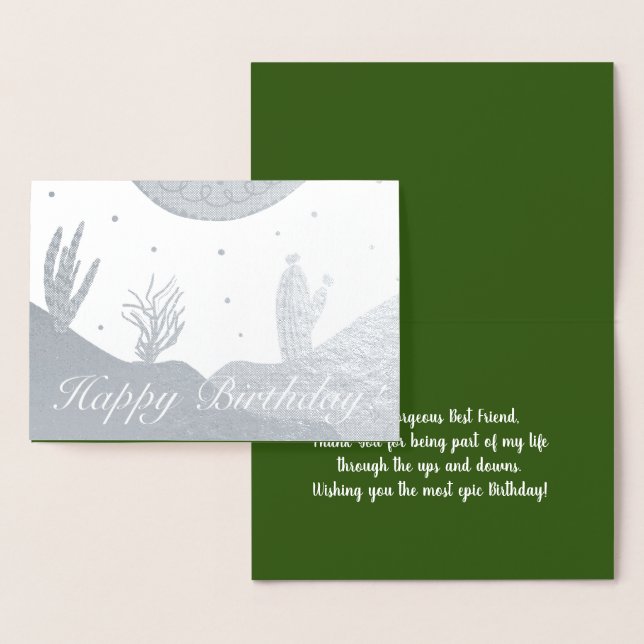 Carte Dorée Dune et Doodles du désert Cactus Anniversaire (Affichage)