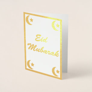 Carte Dorée Eid Moubarak Eid al Fitr Croissant Lune Étoiles Or