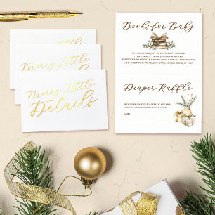 Carte Dorée Élégant Baby shower livres et papier à café Raffle