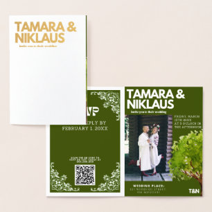 Carte Dorée Élégant Bold Forest Green Slavic Photo Mariage