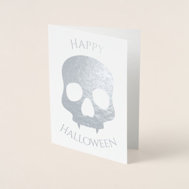 Carte Dorée Elégant crâne d'Halloween glam argent (Devant)