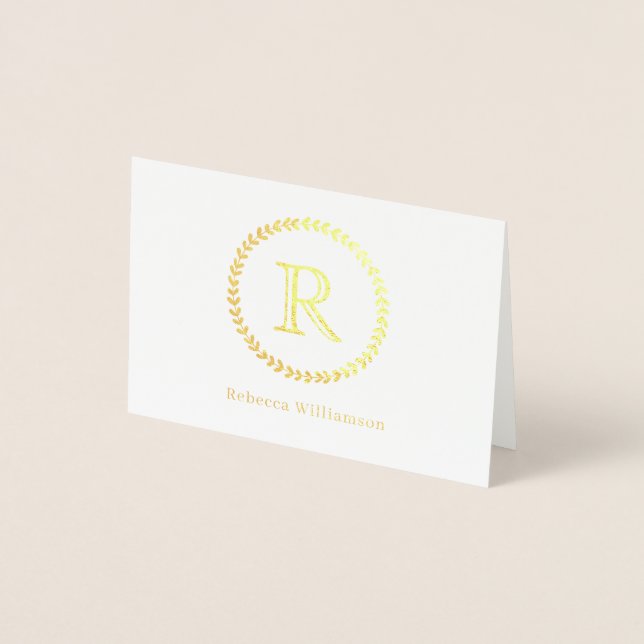 Carte Dorée Élégant Design moderne Rustique Wreath Monogramme  (Devant)