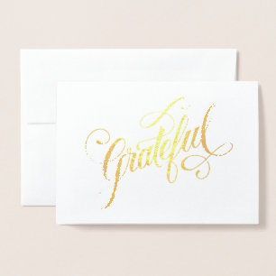 Carte Dorée Élégant Foil Grateful Script pour Thanksgiving