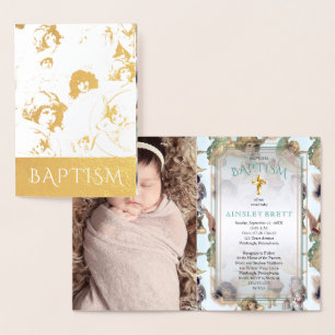 Carte Dorée Elégant Gold Foil Angels Baby Girl Photo Baptism