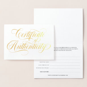 Carte Dorée Élégant Gold Swirls Certificat d'authenticité