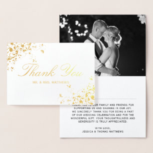 Carte Dorée Elégant Mariage photo  Merci