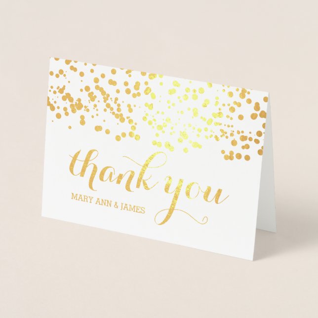 Carte Dorée Elégant Merci de mariage Gold Foil Confetti (Devant)