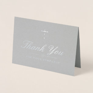 Carte Dorée Elégant Merci de Sympathie de croix d'argent