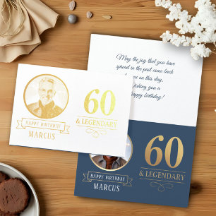Carte Dorée Elégant Navy & Or 60 ans & Anniversaire Légendaire