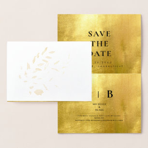 Carte Dorée Élégant or et blanc Monogramme Économisez la date