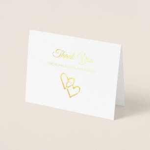 Carte Dorée Elégant or Foil double coeur Mariage Merci