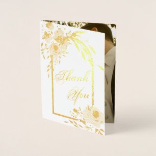 Carte Dorée Elégant or Mariage floral Merci photo Real