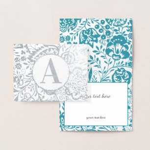 Carte Dorée Élégant or ou argent Turquoise monogramme floral