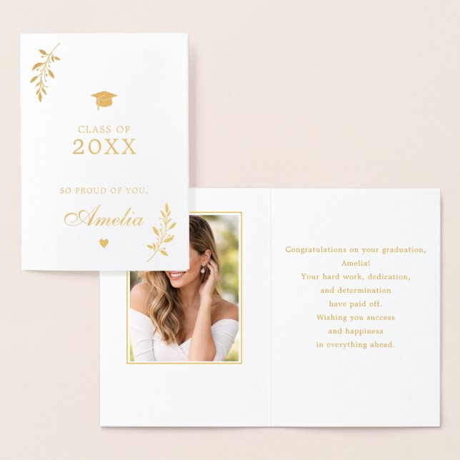 Carte Dorée Elegant Proud Graduation Photo Real Gold Foil Card (Affichage)