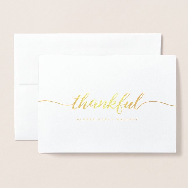 Carte Dorée Elegant Thankful Script Personalized thank you  (Devant avec enveloppe)