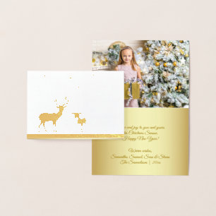 Carte Dorée Élégant Véritable Huile de Cerf Neige Joyeux Noël