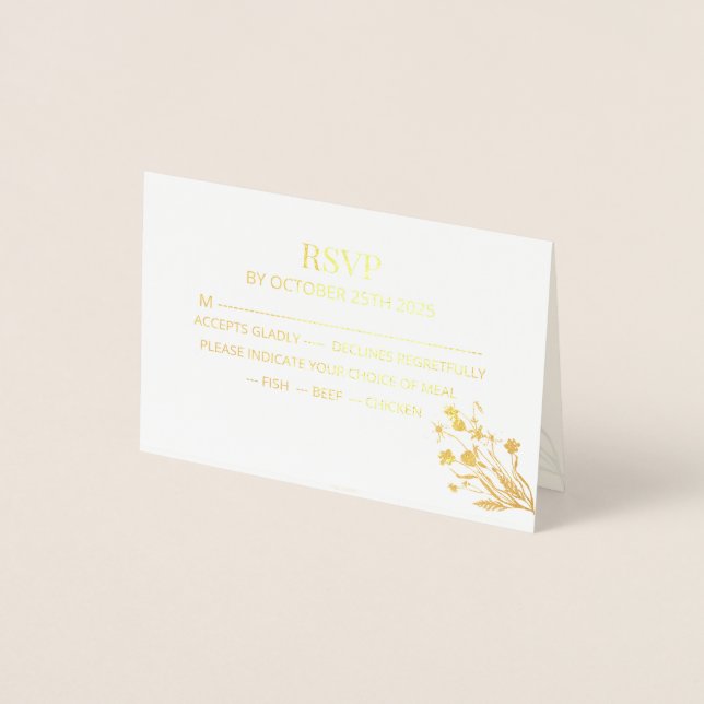 Carte Dorée Elegant Wildflower Wedding RSVP Card (Devant)
