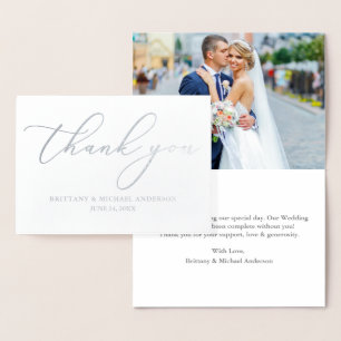 Carte Dorée Élégante calligraphie Mariage Merci argent