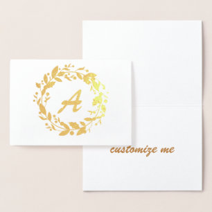 Carte Dorée Élégante couronne de Noël Famille Monogramme Or